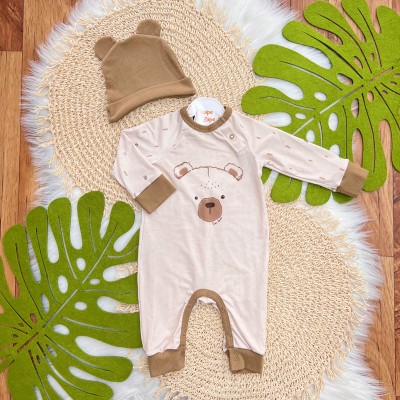 Macacão Ursinho e Gorro Orelhinha - Marrom Claro